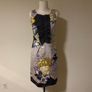 Floral Sleeveless Dress - Black and Gold
